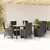 Image de vidaXL Ensemble à manger de jardin coussins 7pcs Noir Résine tressée
