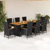 Image de vidaXL Ensemble à manger de jardin 9pcs coussins noir résine tressée