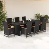 Image de vidaXL Ensemble à manger de jardin 9pcs coussins noir résine tressée