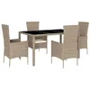 Image de vidaXL Ensemble à manger de jardin avec coussins 5pcs Beige poly rotin