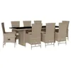 Image de vidaXL Ensemble à manger de jardin et coussins 9 pcs beige Poly rotin