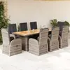 Image de vidaXL Ensemble à manger de jardin 9 pcs coussins gris résine tressée