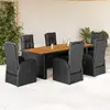 Image de vidaXL Ensemble à manger de jardin coussins 7 pcs noir résine tressée