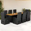 Image de vidaXL Ensemble à manger de jardin 9pcs coussins noir résine tressée