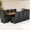 Image de vidaXL Ensemble à manger de jardin 11 pcs coussins noir résine tressée