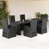 Image de vidaXL Ensemble à manger de jardin coussins 7 pcs noir résine tressée