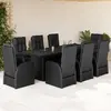 Image de vidaXL Ensemble à manger de jardin 9pcs coussins noir résine tressée