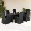 Image de vidaXL Ensemble à manger de jardin coussins 7 pcs noir résine tressée