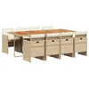 Image de vidaXL Ensemble à manger de jardin et coussins 9 pcs beige Poly rotin