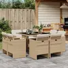 Image de vidaXL Ensemble à manger de jardin et coussins 9 pcs beige Poly rotin