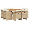 Image de vidaXL Ensemble à manger de jardin et coussins 9 pcs beige Poly rotin