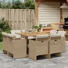 Image de vidaXL Ensemble à manger de jardin et coussins 9 pcs beige Poly rotin