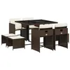 Image de vidaXL Ensemble à manger de jardin et coussins 9 pcs marron poly rotin