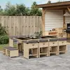 Image de vidaXL Ensemble à manger de jardin coussins 13 pcs mélange beige rotin