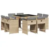 Image de vidaXL Ensemble à manger de jardin et coussins 9 pcs mélange beige