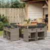 Image de vidaXL Ensemble à manger de jardin 9 pcs coussins gris résine tressée
