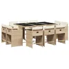 Image de vidaXL Ensemble à manger de jardin et coussins 11 pcs beige poly rotin