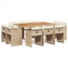 Image de vidaXL Ensemble à manger de jardin et coussins 11 pcs beige poly rotin