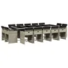 Image de vidaXL Ensemble à manger de jardin et coussins 15 pcs gris clair rotin