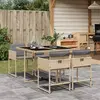 Image de vidaXL Ensemble à manger de jardin coussins 5 pcs mélange beige rotin