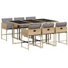 Image de vidaXL Ensemble à manger de jardin coussins 7 pcs mélange beige rotin