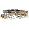 Image de vidaXL Ensemble à manger de jardin coussins 13 pcs mélange beige rotin