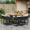 Image de vidaXL Ensemble à manger de jardin 9pcs coussins noir résine tressée
