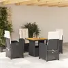 Image de vidaXL Ensemble à manger de jardin coussins 5pcs Noir Résine tressée