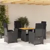 Image de vidaXL Ensemble à manger de jardin coussins 5pcs Noir Résine tressée