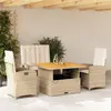 Image de vidaXL Ensemble à manger de jardin coussins 4 pcs beige résine tressée
