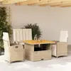 Image de vidaXL Ensemble à manger de jardin coussins 4 pcs beige résine tressée