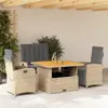 Image de vidaXL Ensemble à manger de jardin coussins 4 pcs beige résine tressée