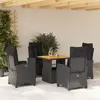 Image de vidaXL Ensemble à manger de jardin coussins 5pcs Noir Résine tressée