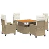Image de vidaXL Ensemble à manger de jardin avec coussins 5pcs Beige poly rotin