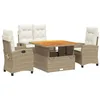 Image de vidaXL Ensemble à manger de jardin coussins 4 pcs beige résine tressée