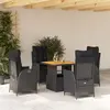 Image de vidaXL Ensemble à manger de jardin coussins 5pcs Noir Résine tressée