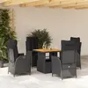Image de vidaXL Ensemble à manger de jardin coussins 5pcs Noir Résine tressée