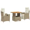 Image de vidaXL Ensemble à manger de jardin et coussins 3 pcs Beige poly rotin