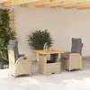 Image de vidaXL Ensemble à manger de jardin et coussins 3 pcs Beige poly rotin