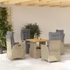 Image de vidaXL Ensemble à manger de jardin avec coussins 5pcs Beige poly rotin