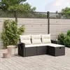 Image de vidaXL Salon de jardin 4 pcs avec coussins noir résine tressée