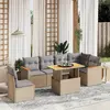 Image de vidaXL Salon de jardin avec coussins 7 pcs beige résine tressée