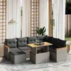Image de vidaXL Salon de jardin 8 pcs avec coussins gris résine tressée