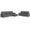 Image de vidaXL Ensemble de canapés 3 pcs avec repose-pied gris foncé tissu