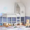 Image de vidaXL Lit superposé avec échelle et toit sans matelas blanc 90x190 cm