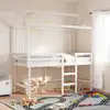 Image de vidaXL Lit superposé avec échelle et toit sans matelas blanc 90x190 cm