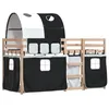 Image de vidaXL Lit superposé avec rideaux blanc/noir 90x200 cm bois pin massif, lit, cadre de lit, lit superposé bas, meuble de chambre à coucher