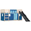 Image de vidaXL Lit superposé avec toboggan et rideaux bleu 80x200 cm, lit, cadre de lit, lit superposé bas, meuble de chambre à coucher, lit superposé double