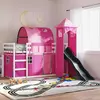 Image de vidaXL Lit superposé sans matelas avec toboggan et rideaux 90x200 cm