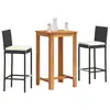 Image de vidaXL Ensemble de bar de jardin 3 pcs noir bois massif acacia rotin